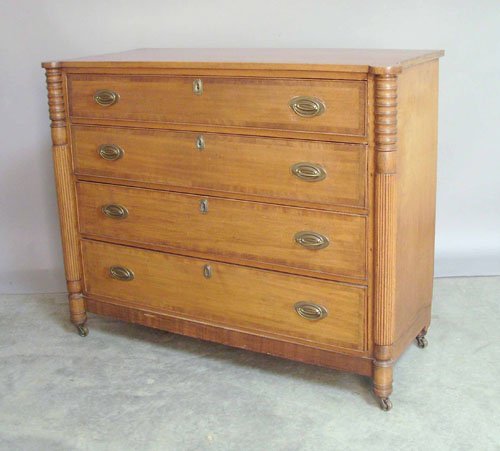 New England Sheraton birch chest of drawers, ca.: New England Sheraton birch chest of drawers, ca. 1820, 34 1/2'' h., 44'' w.