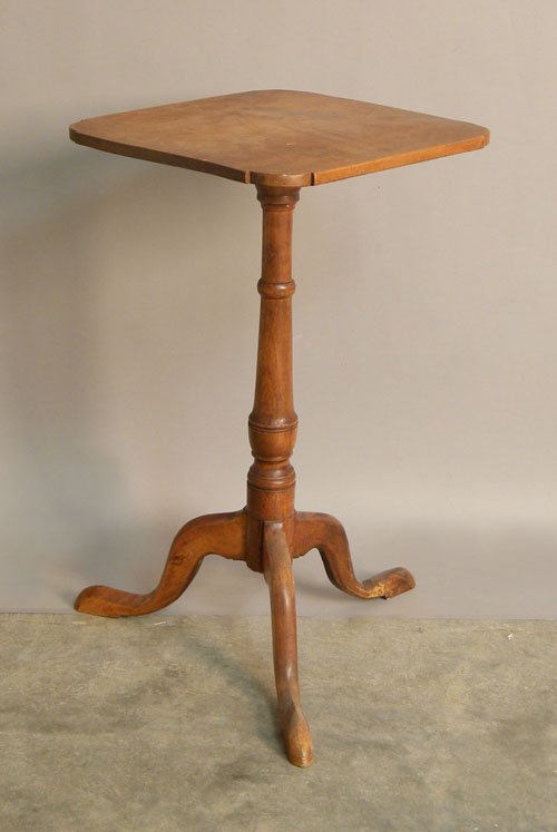 Maple candlestand, 19th c., together with a birch: Maple candlestand, 19th c., together with a birch candlestand, 28'' h., 13 1/2'' w. and 27 1/2'' h., 15 3/4'' w.