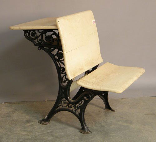 Iron school desk, 28'' h., 21'' l.: Iron school desk, 28'' h., 21'' l.