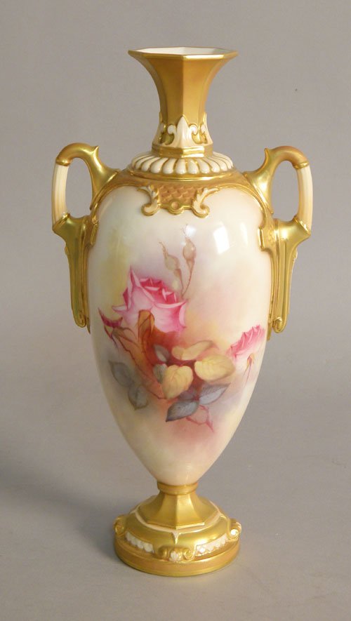 Royal Worcester vase with painted floral decorati: Royal Worcester vase with painted floral decoration, signed J. Soulhall, 12 1/2'' h.