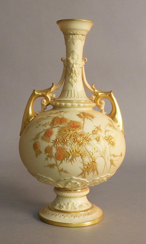 Royal Worcester vase with relief floral decoratio: Royal Worcester vase with relief floral decoration, 13 1/2'' h.