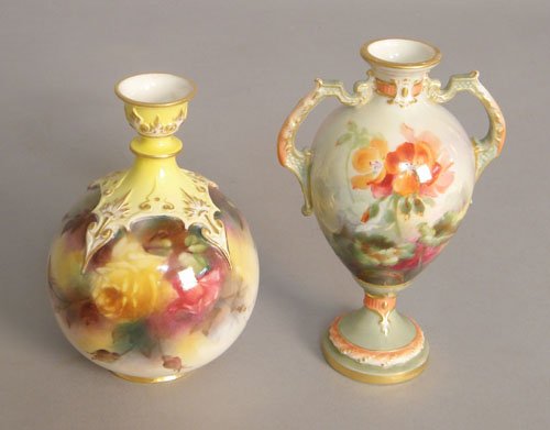 Two Royal Worcester vases with painted floral dec: Two Royal Worcester vases with painted floral decoration, 4 3/4'' h., 5 1/2'' h.