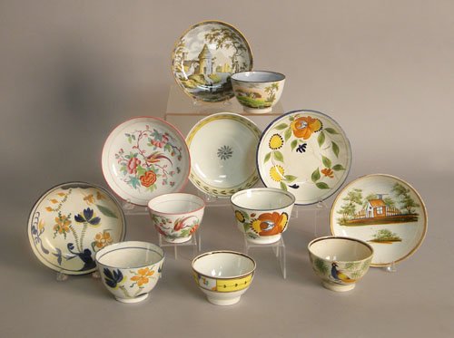 Six pearlware cups and saucers, 19th c.: Six pearlware cups and saucers, 19th c.