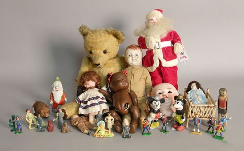 Dolls and toys to include WWI doll, Santa doll, D: Dolls and toys to include WWI doll, Santa doll, Disney figures, cold painted figures, teddy bear, etc.
