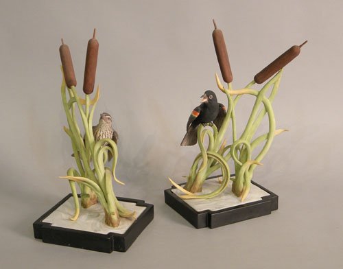 Two Boehm redwing blackbird figures, 15 1/2'' h.: Two Boehm redwing blackbird figures, 15 1/2'' h.