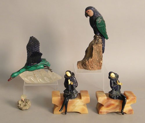 Malachite and hardstone goose figure, 6 1/2'' h.,