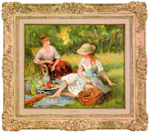 Marcel Dyf (French, 1899-1985), oil on canvas t: Marcel Dyf (French, 1899-1985), oil on canvas titled Les deax amies, signed lower right, 18'' x 21 1/2''.