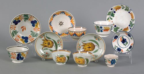 Six Leeds pearlware cups and saucers, early 19th