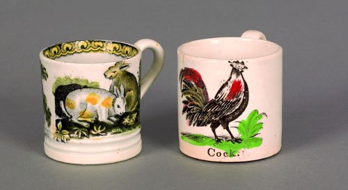 Two English pearlware child's mugs, 19th c., th