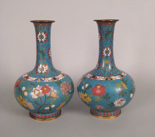 Pair of Chinese baluster form cloisonné vases, l
