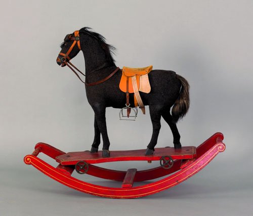 Horse pull toy, late 19th c., with rockers, 29'': Horse pull toy, late 19th c., with rockers, 29'' h., 34'' w.