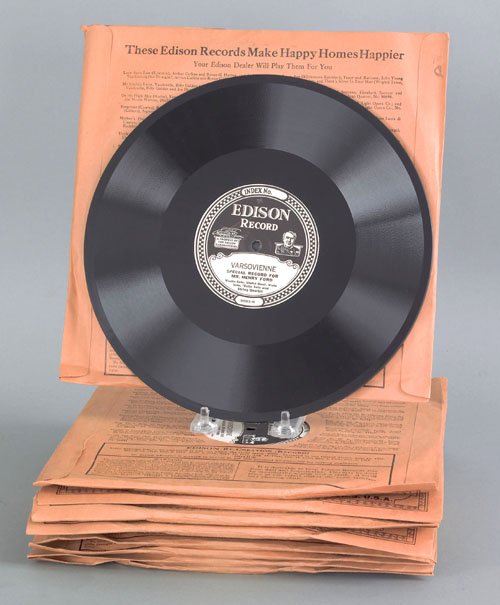 Ten Thomas Edison Diamond Disc records made in 1: Ten Thomas Edison Diamond Disc records made in 1925 as a personal gift to Henry Ford from Thomas Alva Edison to include five copies of Varsovienneand five copies of Heel and Toe Polka, 9 3/4'' dia. Pr