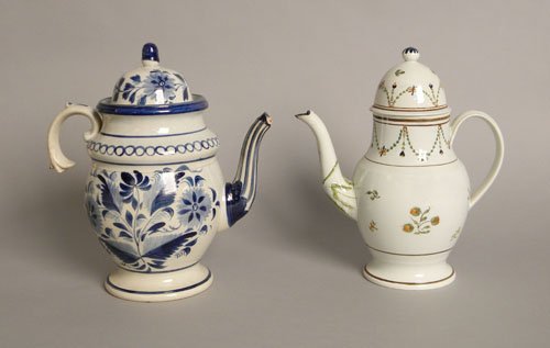 Two Leeds pearlware coffee pots, early 19th c.