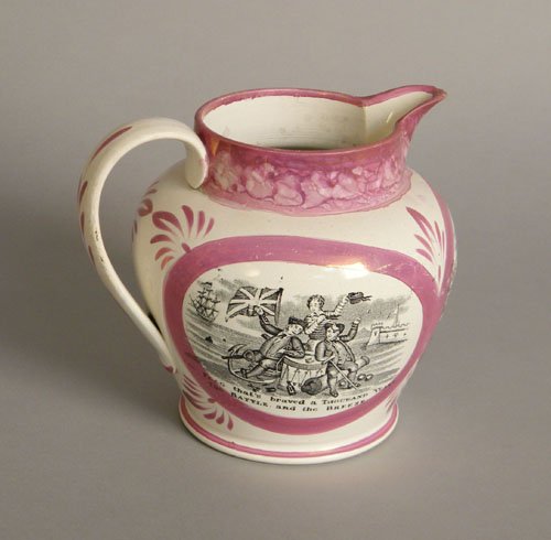 Sunderland pink luster pitcher, 19th c., 6 3/4'' h