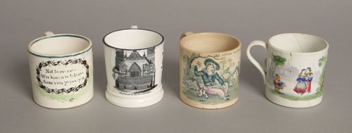 Four ironstone child's cups, 19th c., 2 1/2'' h. -: Four ironstone child's cups, 19th c., 2 1/2'' h. - 2 3/4'' h.