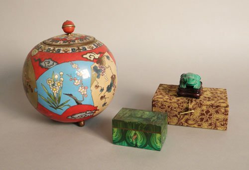 Chinese cloisonné ginger jar, together with a mal