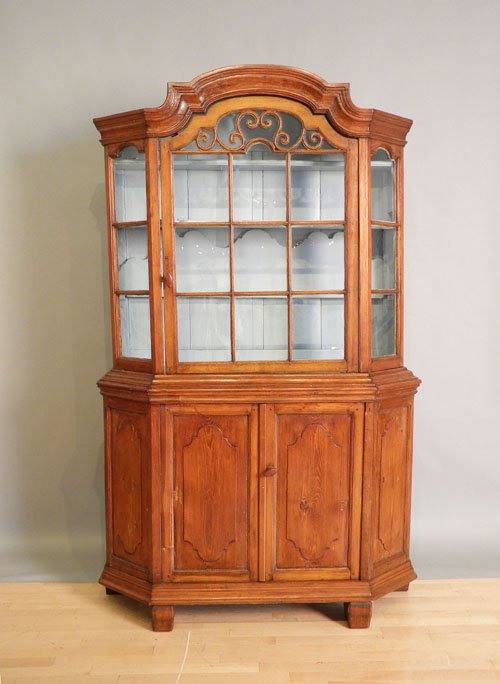 European pine two part cupboard, ca. 1800, 87'' h.