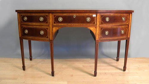 Baker Hepplewhite style mahogany sideboard, 38'' h: Baker Hepplewhite style mahogany sideboard, 38'' h., 67'' w.