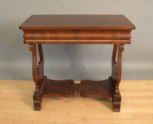 York, Pennsylvania Empire mahogany games table, m: York, Pennsylvania Empire mahogany games table, mid 19th c., made by George Hay, 32'' h., 35 1/2'' w. Provenance: Descended in the family of the maker.