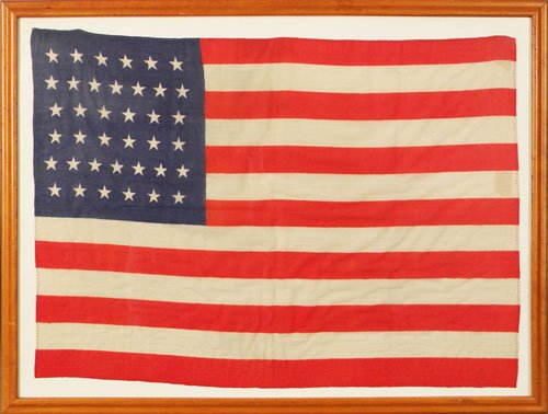 Thirty-eight star American flag, 20 1/4'' x 28 3/4: Thirty-eight star American flag, 20 1/4'' x 28 3/4''.