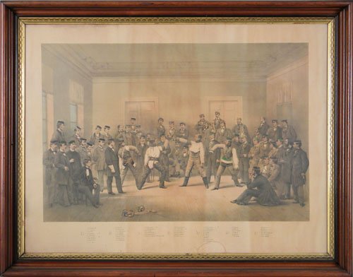 Gottinger color lithograph of fencing, 18 1/4'' x