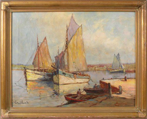 William Ward, Jr. (American, 1875-1935), oil on c: William Ward, Jr. (American, 1875-1935), oil on canvas harbor scene, signed lower left, 20'' x 26''.