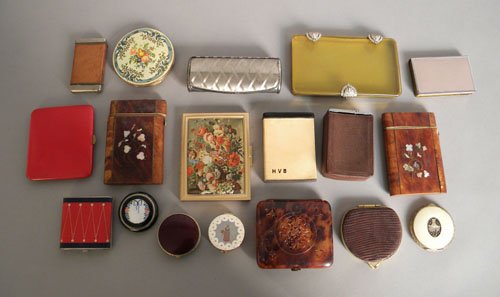 Group of cigarette cases, card cases, and compact