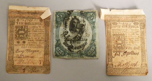 Pennsylvania 1773 fifty shillings note, together