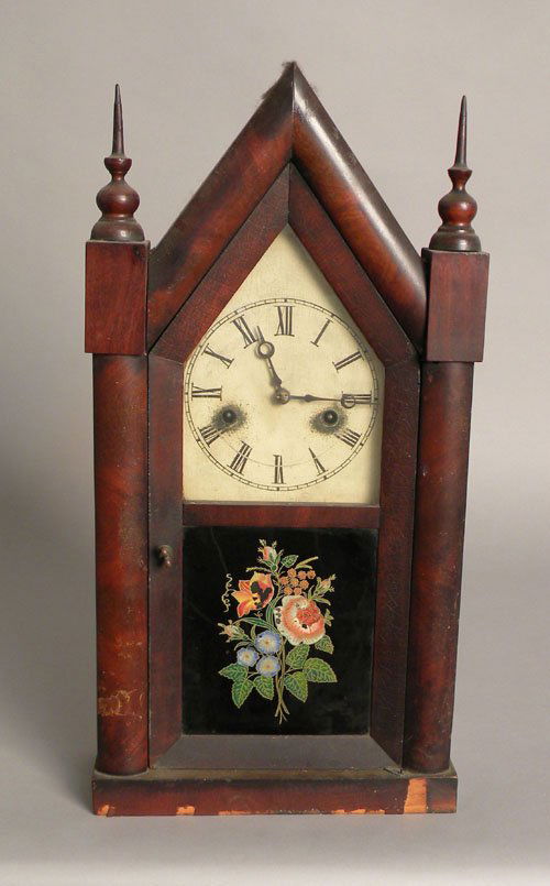 New Haven steeple clock, 19th c., 19 3/4'' h.: New Haven steeple clock, 19th c., 19 3/4'' h.