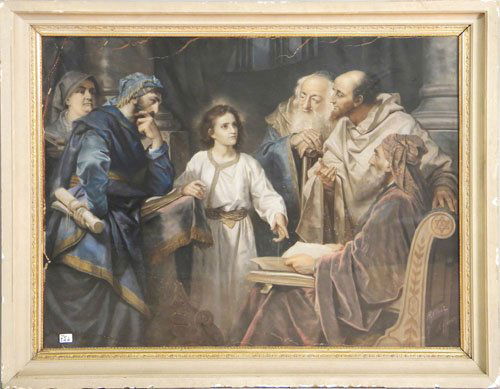 Pastel religious scene, ca 1900, signed H. Clark: Pastel religious scene, ca 1900, signed H. Clark, after Hoffman, 38'' x 50''.