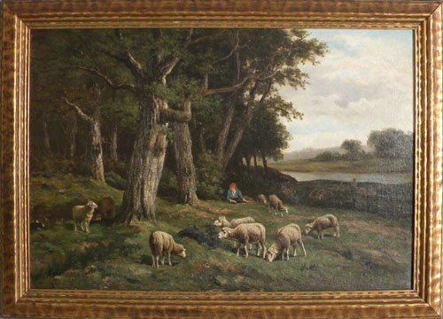 Oil on canvas bucolic landscape, late 19th c., 26