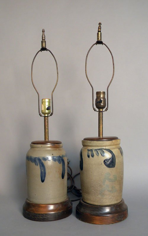 Pair of Pennsylvania stoneware crocks, 19th c, mo