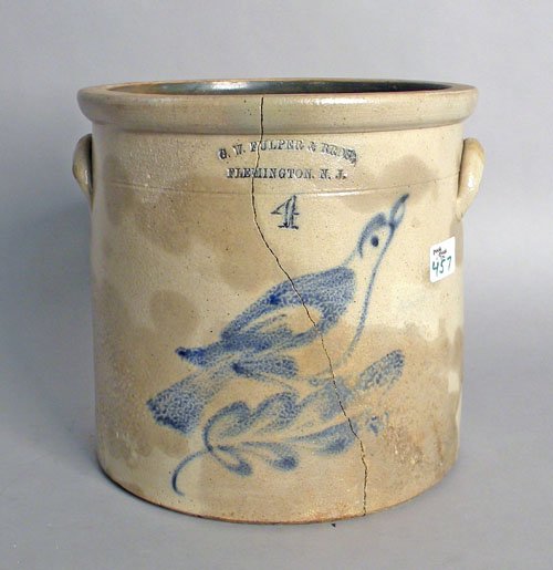 Four gallon stoneware crock, 19th c., with cobalt