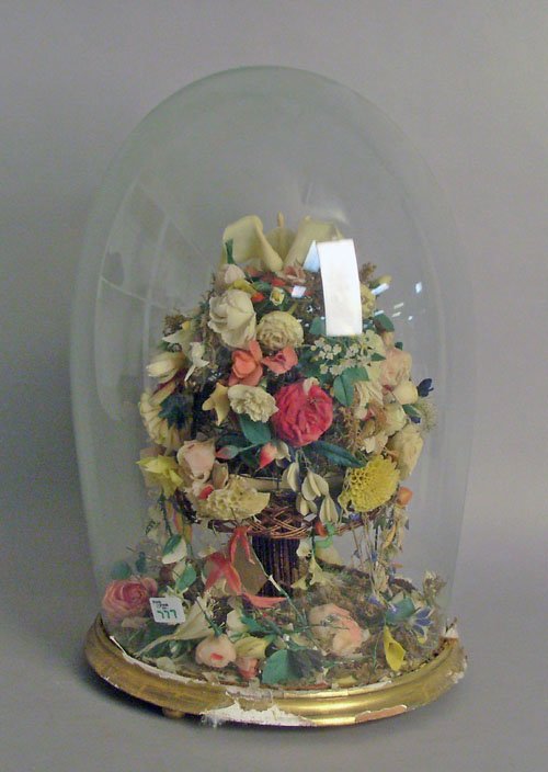 Victorian wax floral centerpiece under a dome, la