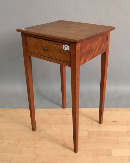 New England flame birch one-drawer stand, 19th c.: New England flame birch one-drawer stand, 19th c., 30'' h., 17 1/2'' w.