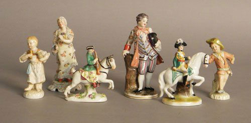 Two Meissen figures, together with two KPM figure: Two Meissen figures, together with two KPM figures and two others, tallest - 4 1/2'' h.