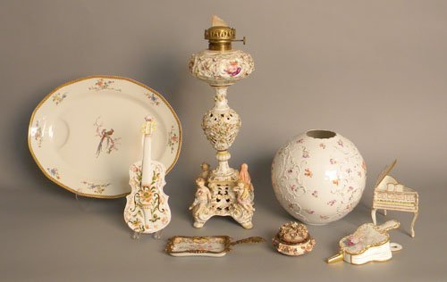 Miscellaneous porcelain tablewares to include lam: Miscellaneous porcelain tablewares to include lamp, violin, platter, etc.