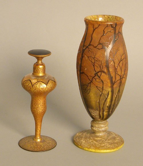 Daum Nancy cameoglass vase, 7 1/2'' h., together: Daum Nancy cameoglass vase, 7 1/2'' h., together with a perfume, 5 1/2'' h.