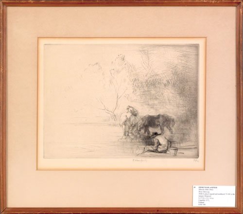 Edmund Blampied (British, 1886-1966), drypoint : Edmund Blampied (British, 1886-1966), drypoint titled Misty Morning, signed lower middle and numbered 75/100, 9'' x 12''.