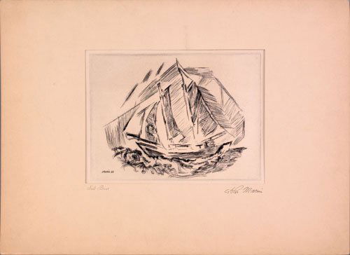 John Marin (French/American, 1870-1953), etchin: John Marin (French/American, 1870-1953), etching titled Sailboat, pub. by the American Artists Group, 7'' x 9 1/4''.