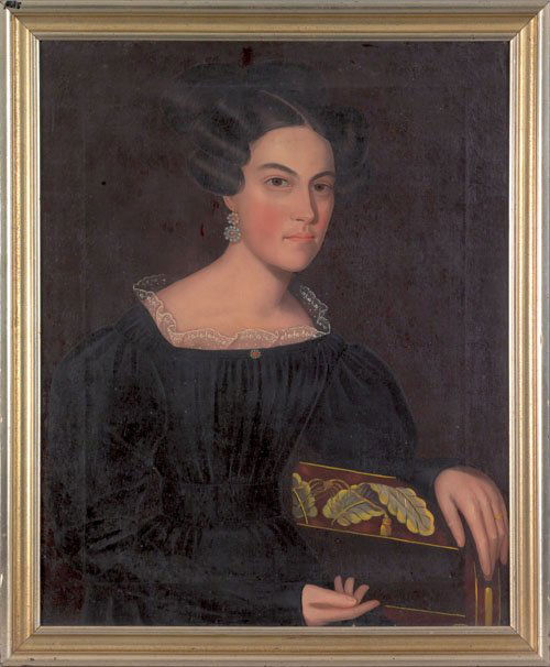 Ammi Phillips (American, 1788-1865), oil on can: Ammi Phillips (American, 1788-1865), oil on canvas portrait of a young woman seated in a fancy chair, 31'' x 25''.