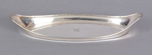 Baltimore silver snuffer tray, ca. 1815, bearin: Baltimore silver snuffer tray, ca. 1815, bearing the touch of A.E. Warner, 3 3/4'' h., 9 1/2'' w., 4.4 ozt.