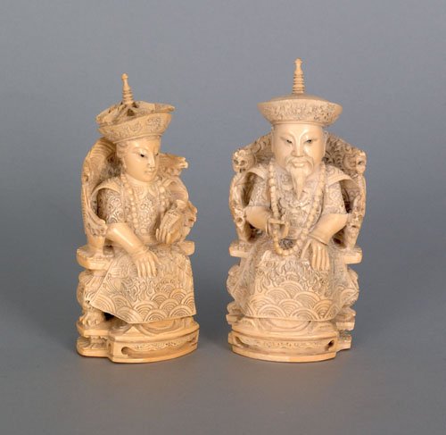 Pair of carved ivory figures, possibly Seiko, la: Pair of carved ivory figures, possibly Seiko, late 19th c., 5 3/4'' h.