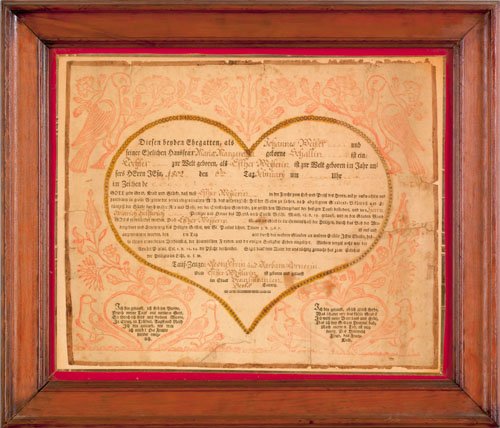 Berks County, Pennsylvania printed fraktur dated: Berks County, Pennsylvania printed fraktur dated 1802, for Esther Meyler, 13'' x 16''.