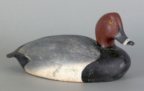 Ward Brothers redhead duck decoy, mid 20th c.,: Ward Brothers redhead duck decoy, mid 20th c., with a balsa body, 14 1/2'' l.