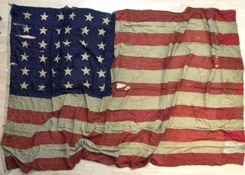 Thirty-six star American flag, 19th c., stamped : Thirty-six star American flag, 19th c., stamped Davey, 177'' x 108''.