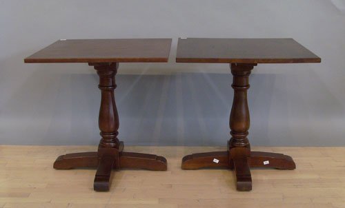 Pair of Stickley cherry center tables, 30 1/4'' h.: Pair of Stickley cherry center tables, 30 1/4'' h., 30'' w.