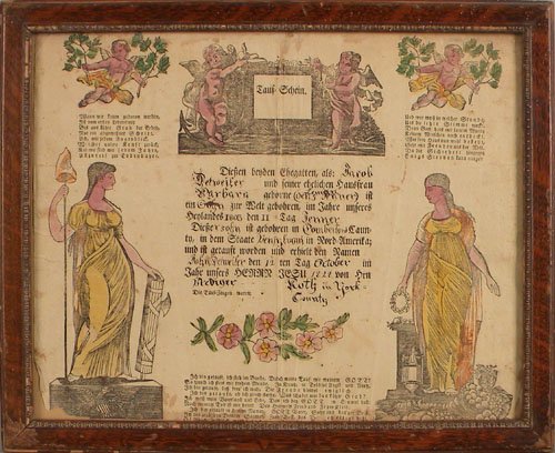 Two Pennsylvania printed fraktur, 19th c., 11 1/2: Two Pennsylvania printed fraktur, 19th c., 11 1/2'' x 14 1/2'' and 15 1/2'' x 12 1/2''.