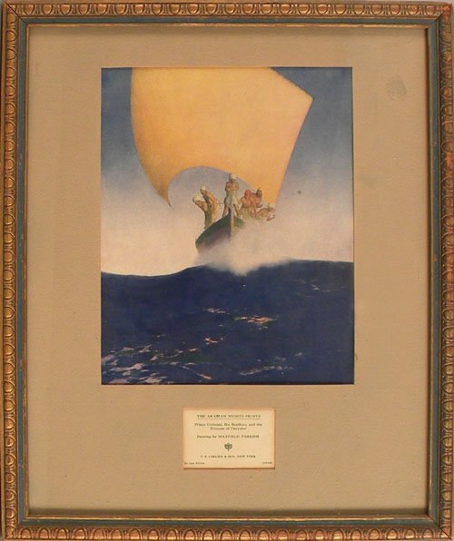 Maxfield Parrish chromolithograph, 10 1/2'' x 8 1/: Maxfield Parrish chromolithograph, 10 1/2'' x 8 1/2'', together with an Icart print, 17'' x 13 1/2''.