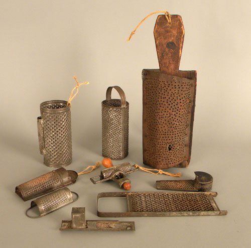 Nine tin graters, 19th c.: Nine tin graters, 19th c.
